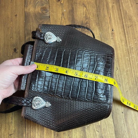 Brighton brown leather croc print shoulder bag with silver tone hardware - Picture 6 of 8